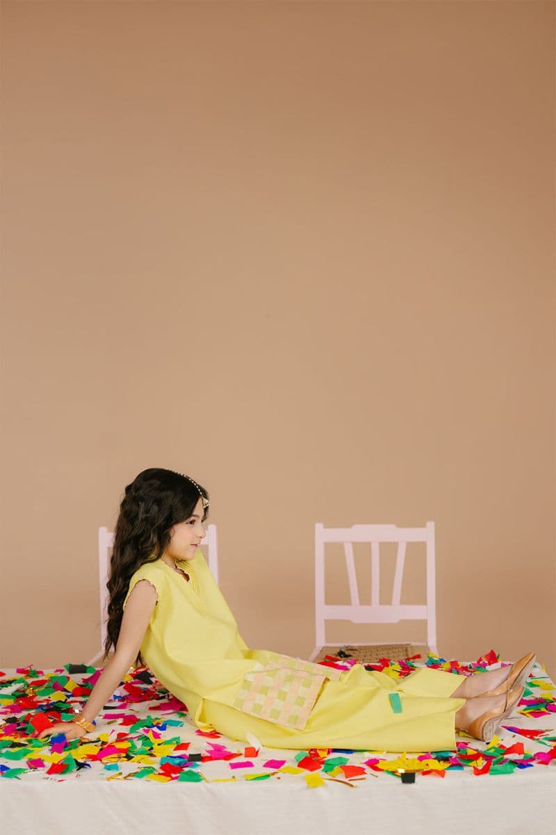 Embroidered Raw Silk Lime Yellow Embroidered silk 2 Piece Ready-to-Wear Suit thumbnail