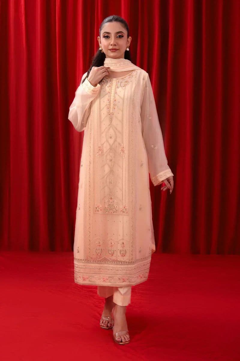 Chiffon Adda + Embroidered 3 Pc Suit thumbnail