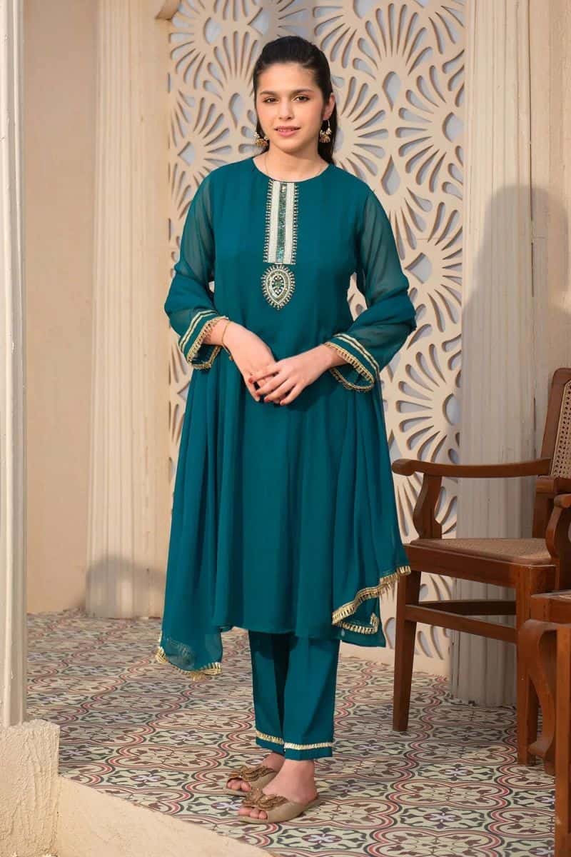 Chiffon Hand Adda Work 3 Pc Suit