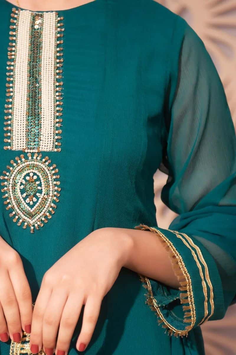 Chiffon Hand Adda Work 3 Pc Suit - alternate view