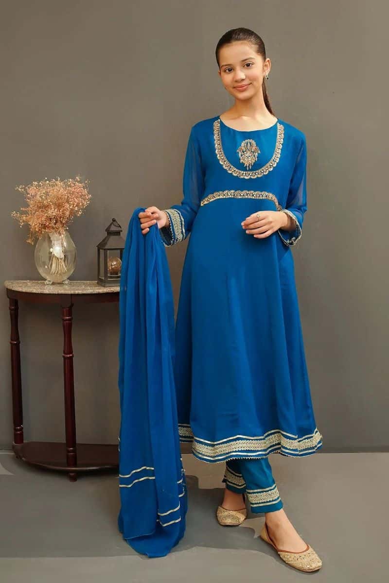 Chiffon Hand Adda Work 3 Pc Suit