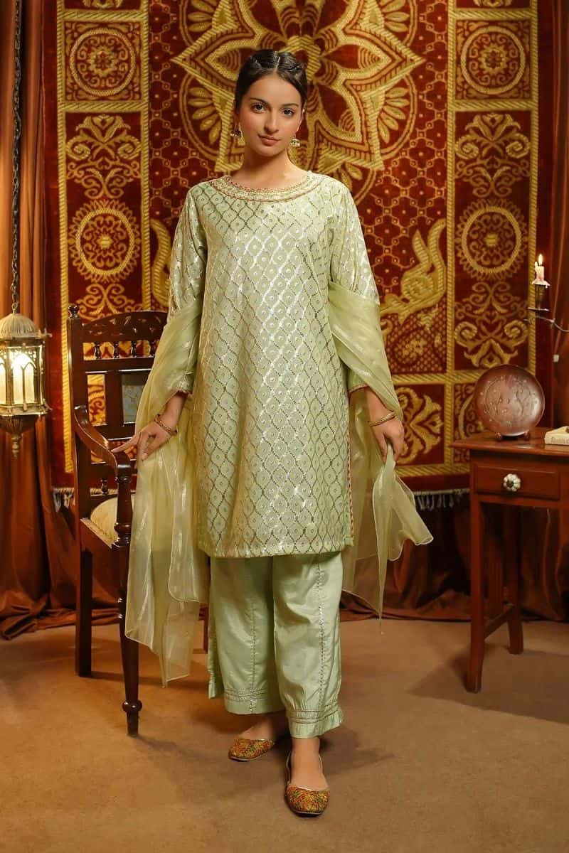 Viscose Jacquard Hand Adda Work 3 Pc Suit