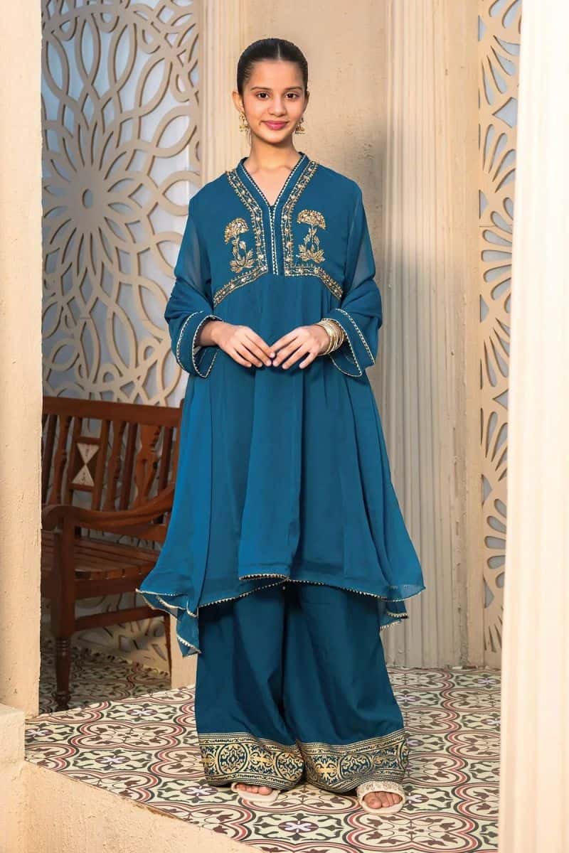 Chiffon Hand Adda Work 3 Pc Suit