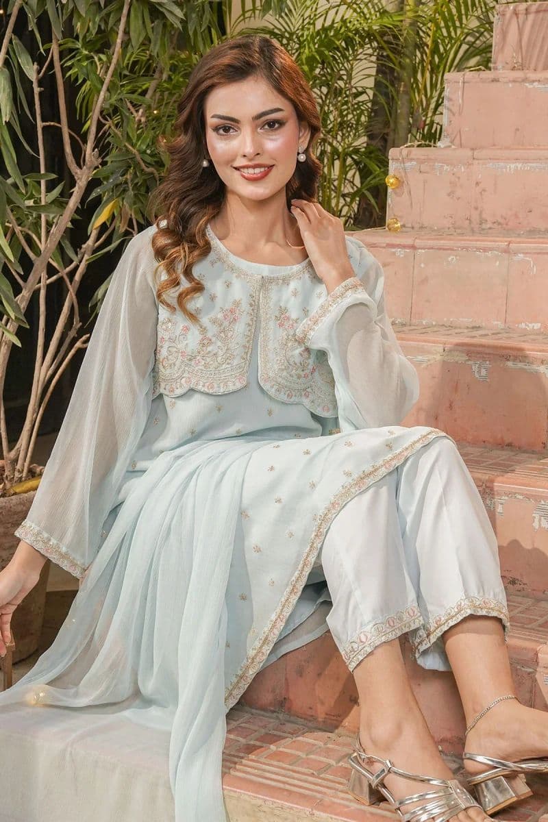 Womens Chiffon Embroidered 3 Pc Suit thumbnail