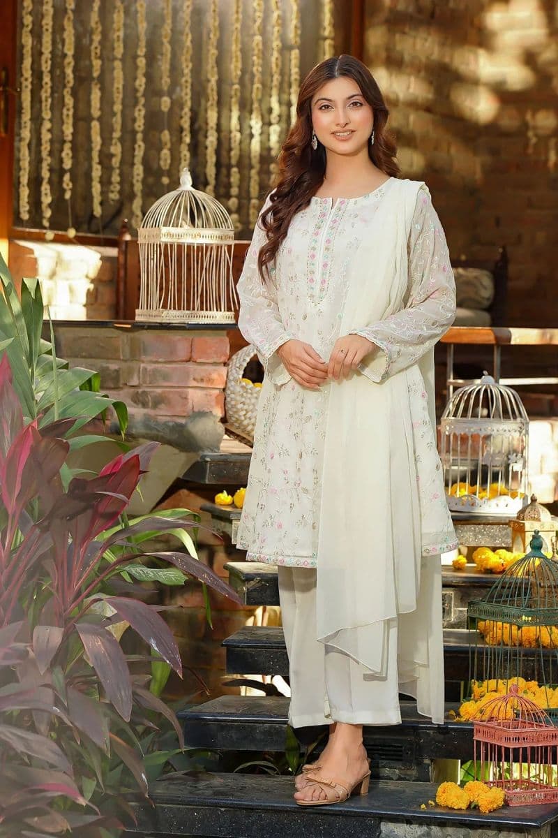 Womens Chiffon Embroidered 3 Pc Suit thumbnail