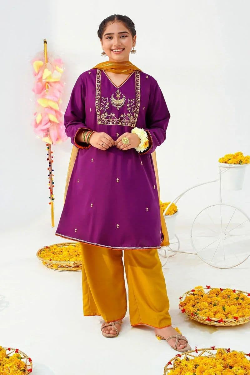 Raw Silk Hand Adda Work 3 Pc Suit thumbnail