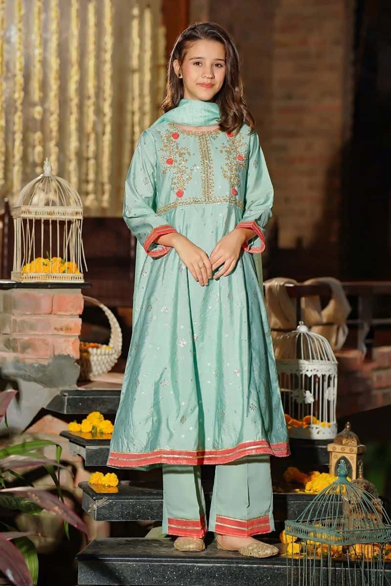 Viscose Jacquard Hand Adda Work 3 Pc Suit