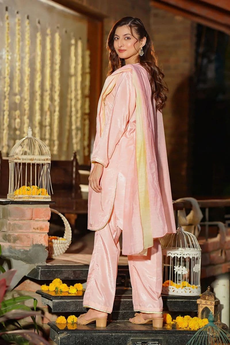 Womens Cotton Silk Hand Adda Work 3 Pc Suit thumbnail