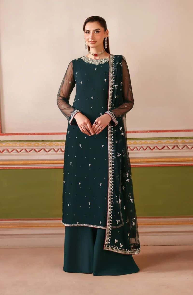 Embroidered Raw Silk Unstitched Suit (HF-02)