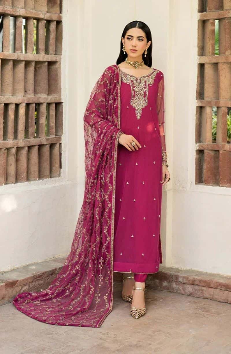 Embroidered Raw Silk Unstitched Suit (HW-01)